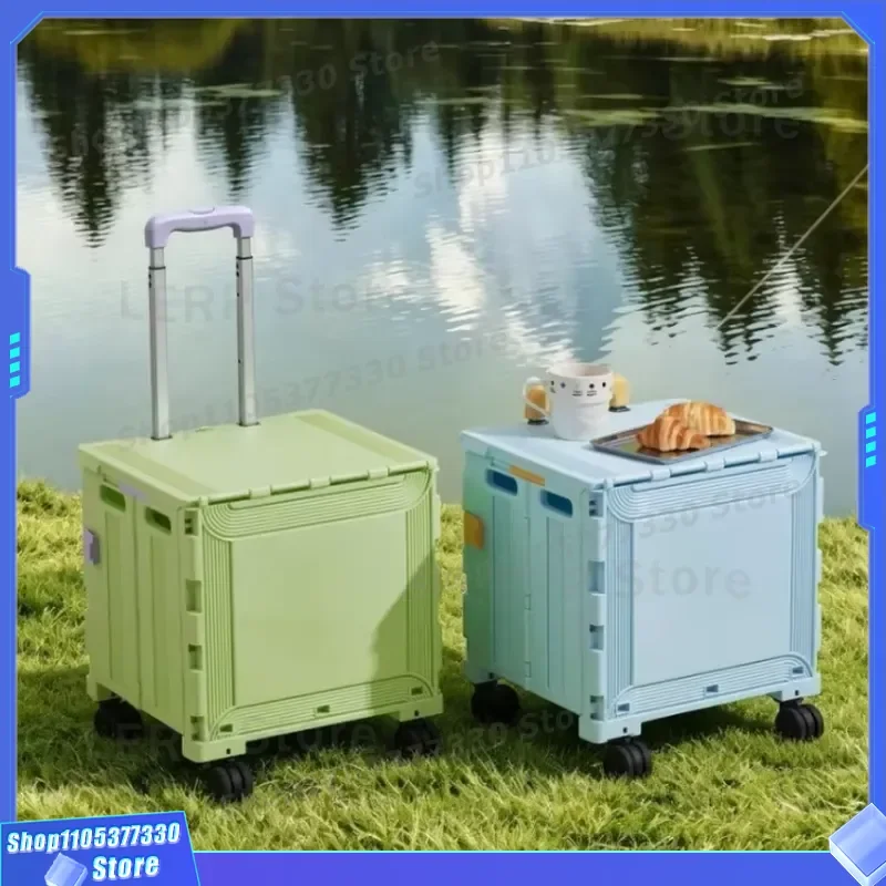 Portable Folding Utility Cart Telescopic Handle Heavy Duty Shopping Trolley for Camping Picnic Household Chores Outdoor