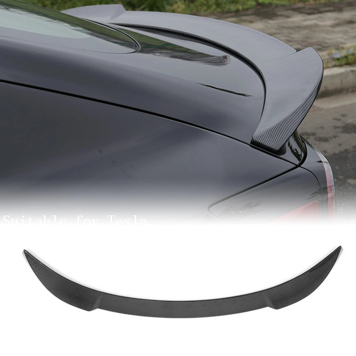 ABS Rear Trunk Spoiler Lip Tail Wing Guard For Tesla Model 3 2017 - 2021 Car Accessories Black Carbon Fiber Look Sport Style