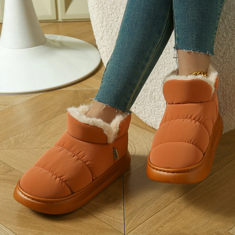 Wasserdichte Dicke Plüsch-Schneestiefel für Damen 2026 Winter Rutschfeste Dicke Sohle Baumwollgepolsterte Schuhe Fleece-Gefütterte Warme Kurze Stiefel – Detail 7