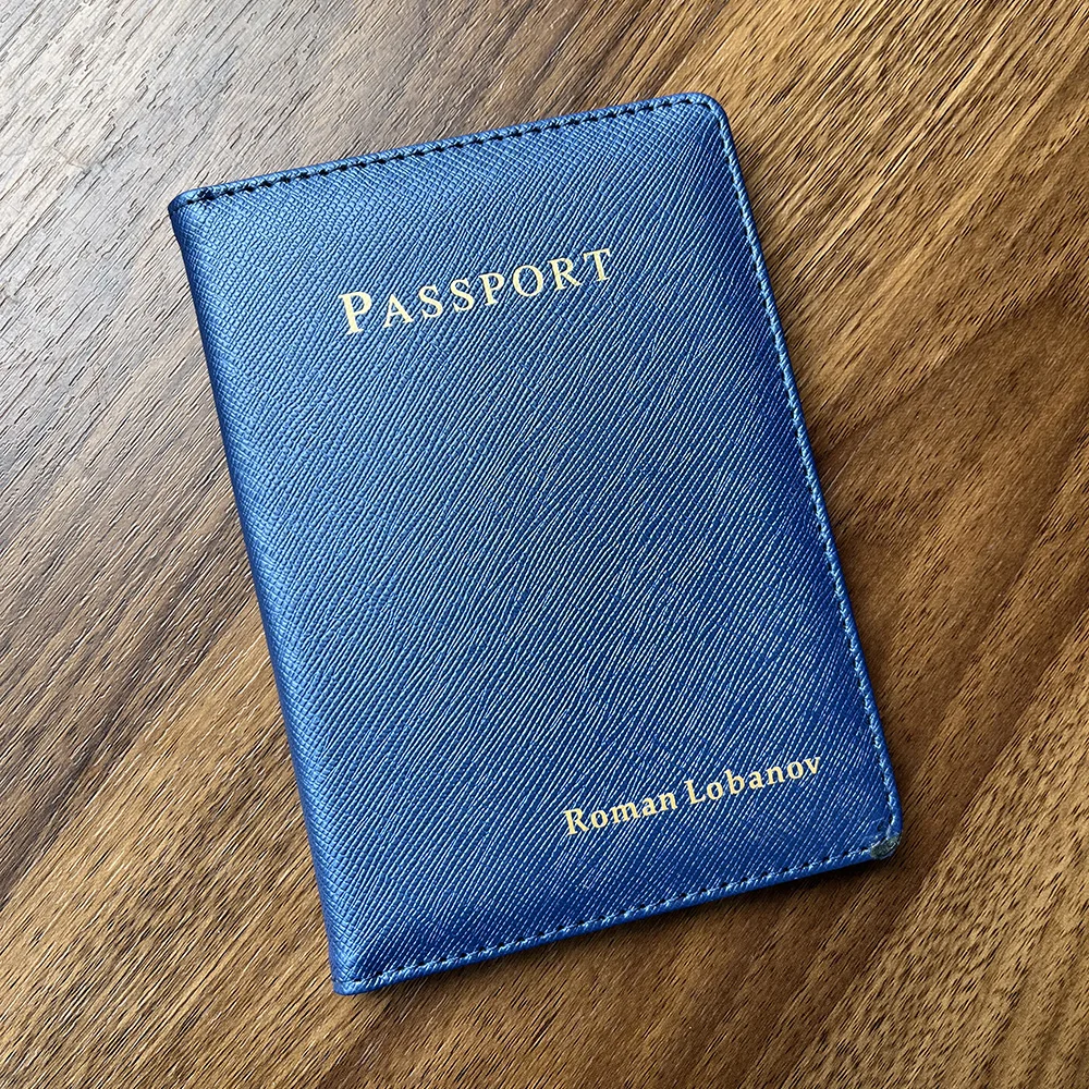 Libro de cubierta de pasaporte con nombre personalizado europeo, porta pasaporte personalizado atractivo, porta documentos en relieve para viajes