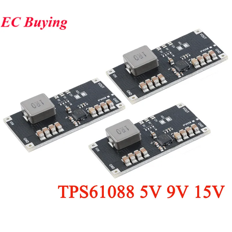 2pcs/1pc TPS61088 5V 9V 12V Adjustable Boost Step Up Board Switch Power Supply Module PWM/PFM 10A Current 1MHz Switch Frequency