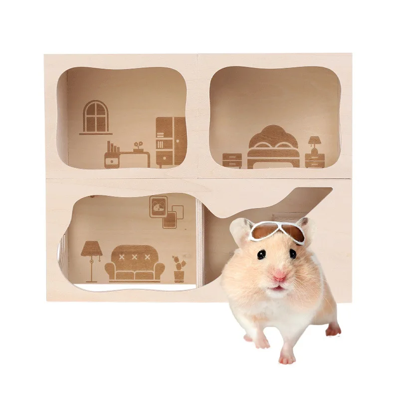

Hamster Hideout Wooden Pet Accessory DIY Peekaboo Display Interactive Furniture for Hamsters Expandable Design for Pet Cages