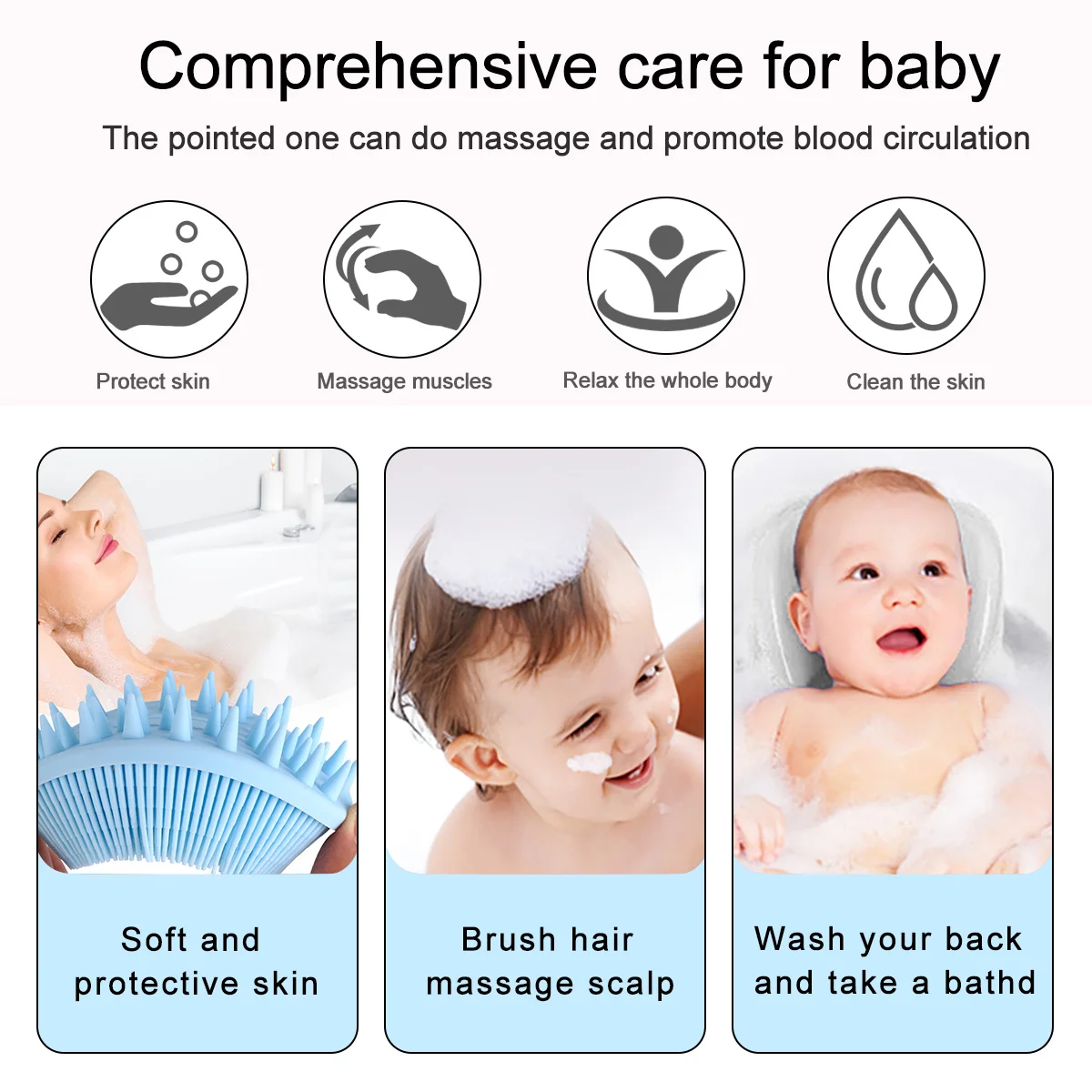 

2Pcs Baby Bath Brush Silicone Scrubber Soft Skin Cleaner Gentle Body Relaxing Home Travel Baby Bath Brush