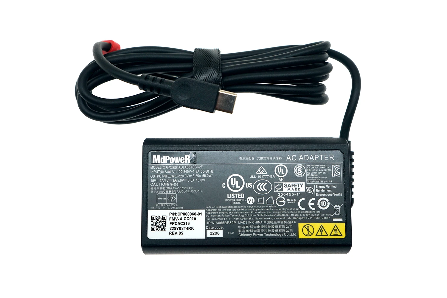 

65W 20V 3.25A USB-C Type C AC Adapter Charger for Fujitsu Power Supply ADLX65YSCC2F ADLX65YSCC3F UH93 G2 U9311