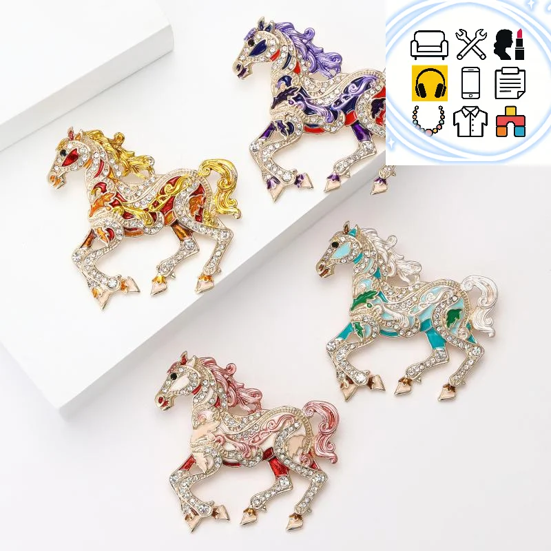 Vintage Court Style Enamel Galloping War Horse Brooches Pins For Women Clothing Accessories Men Fashion Suit Lapel Corsage