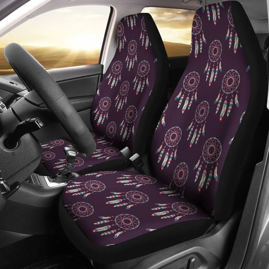 Dream Catcher Purple Feather Seat Cover Car Seat Covers Set 2 Pc, Car Accessories Car Mats