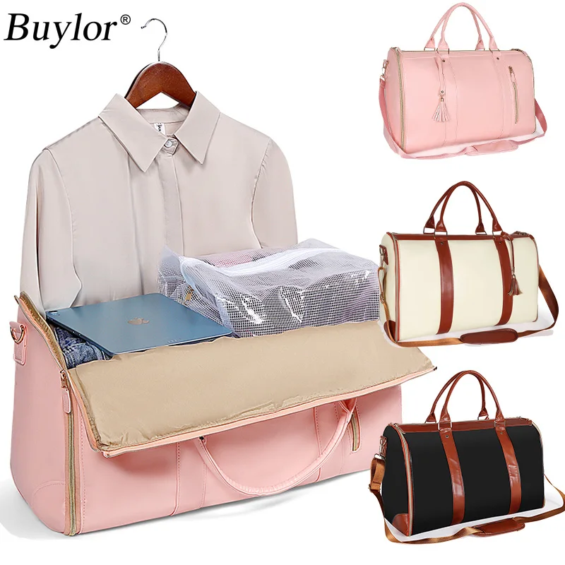 Buylor VIP for PU Folding Suitbag Women's Handbag Large Capacity Travel Duffle Bag Waterproof Clothes Totes Outdoor Fitness Bags