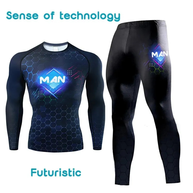 New Men's Fitness Shirt Printed Sports Tights Pro Large Quick Dry Basketball Running Tight Men's Long Sleeves