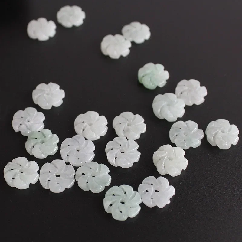 

10PC Natural Emerald Jade 13mm Flower Beads Jadeite Jewelry Fashion Charm Accessories DIY Hand-Carved Lucky Amulet Gifts Women