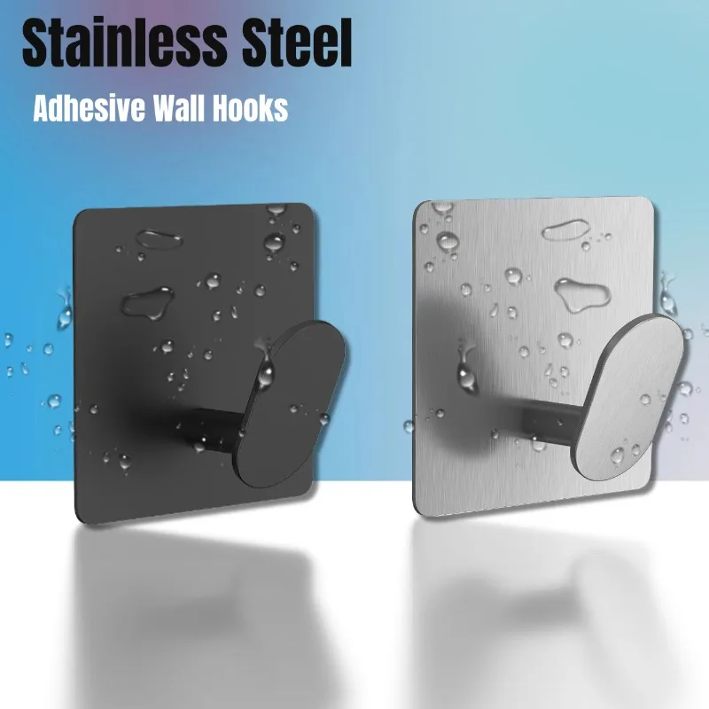 Stainless Steel Adhesive Wall Hook Waterproof Bathroom Robe Hooks Towel holder Hardware Hanger Hook Household Bathroom Kitchen