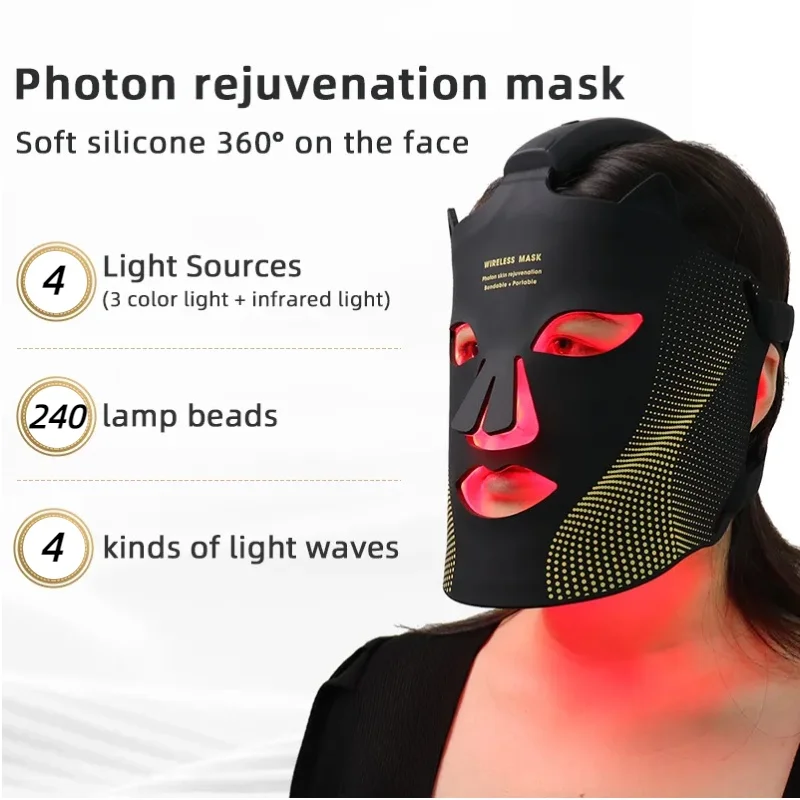 Photon Reuvenation Mask 240 Lamp Beads Silicone Material 7 Colors Led Face Mask Photon Skin Wirlessly Adjustment Beauty