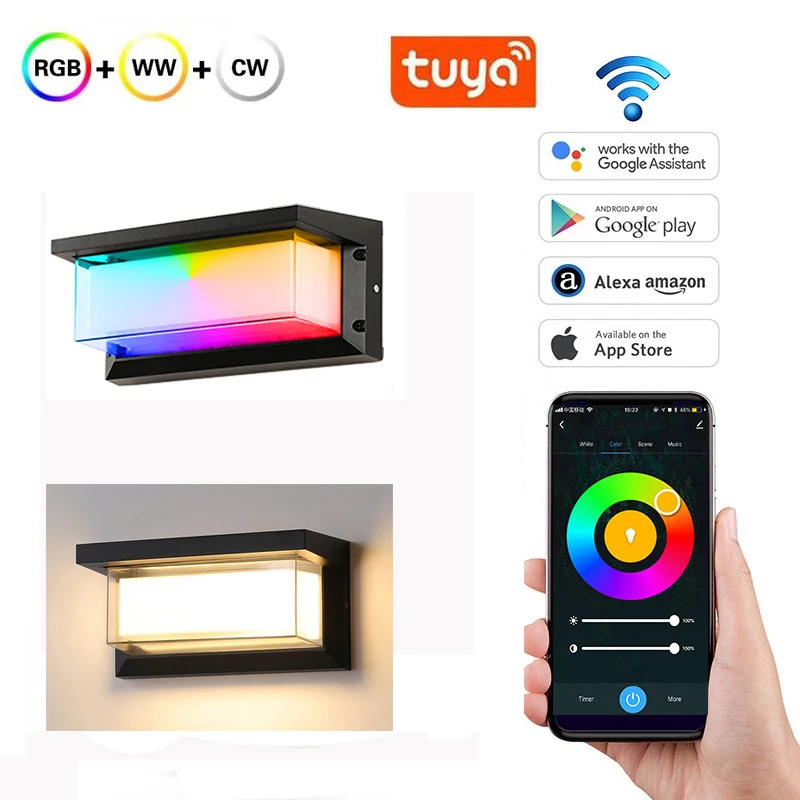 WIFI Smart LED Wall Lamp IP65 Waterproof Outdoor Aluminum Cube Light RGBCW Color Changing Work With Alexa Google