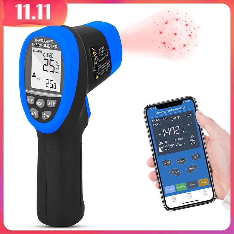 

Non-Contact Digital Laser Infrared Thermometer -58℉~1472℉ with Bluetooth for Instant Read in HVAC and Ovens