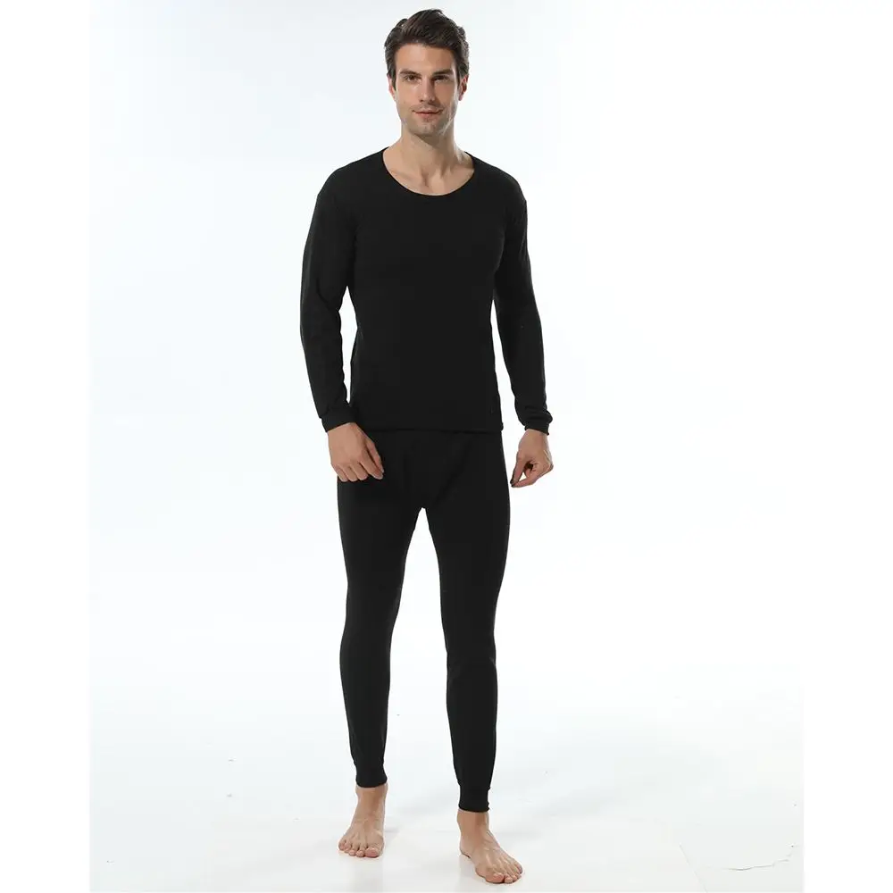 

2 Pcs/Set Self-Heating Slim Stretchy Winter Warm Thermal Round Neck Tops Men Underwear Set Long Johns Round Neck Jumper