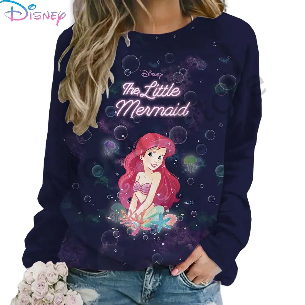 O Neck Disney Princess Women\'s Long Sleeve Sweatshirts Party Streetwear 2024 Lovely Autumn Leisure High Quality New 3D Print