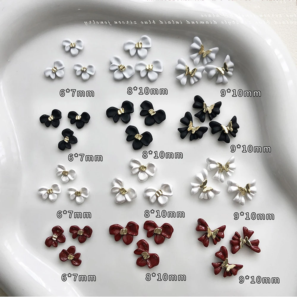 5pcs/bag White/Black/Black Metal Spray Painting Bowknot Nail Charms 9x10cm Alloy Bowknot Nail Art Decor DIY New Year Bow Parts
