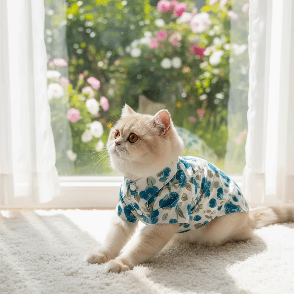 Flower Pattern Dog Shirt Breathable Thin Dog Cooling Vest Soft Fabric Collared Style Cat T-Shirts Outdoor Activities view 5