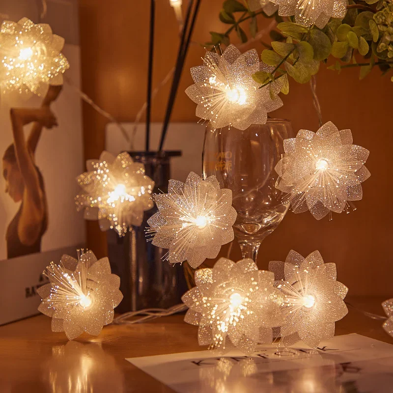 Guirnalda de luces LED de fibra óptica para decoración navideña, guirnalda de flores artificiales de 2/3M con batería para fiesta de año nuevo