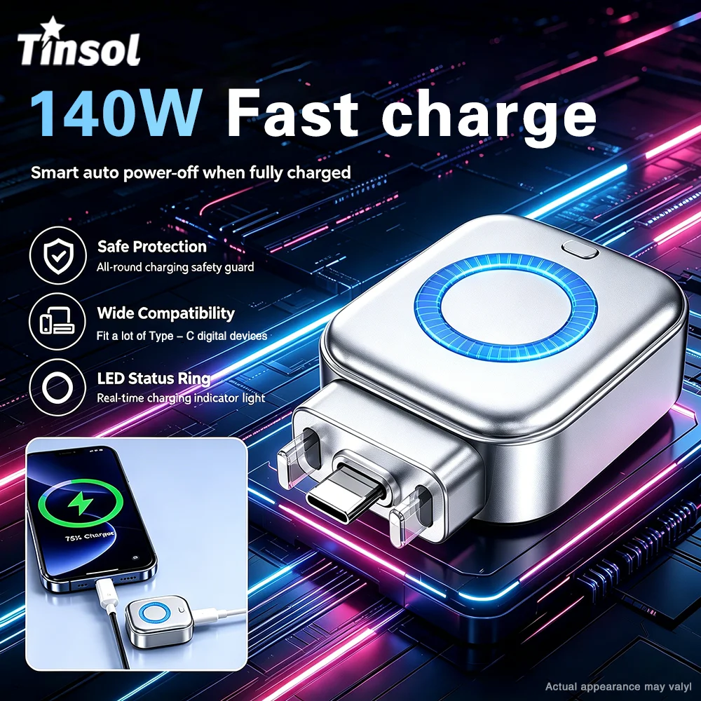 TINSOL 140W Intelligent AI Recognition Full-Charge Separator Type-C Charging Adapter, Device Automatic Power-Off Protection