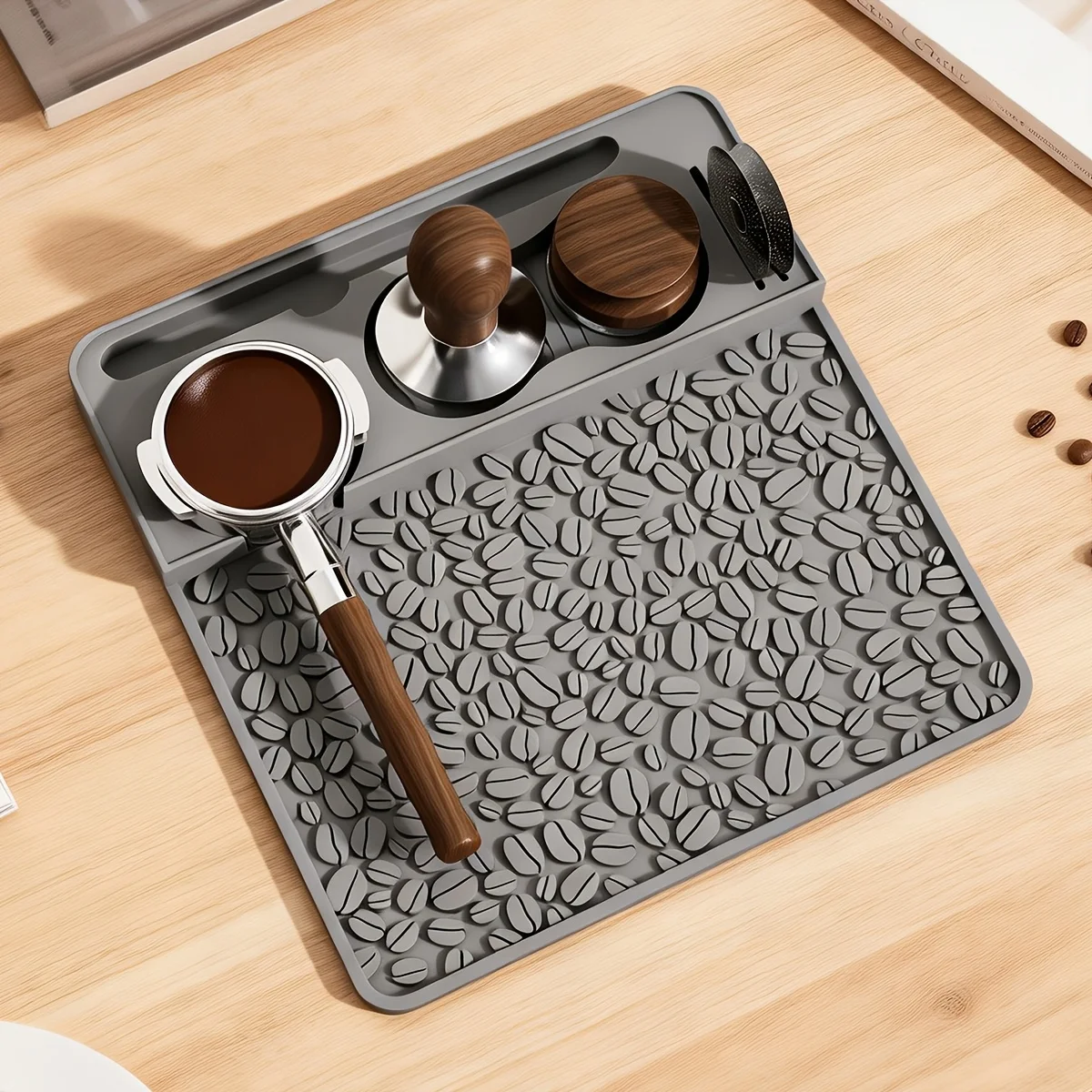 Espresso Tamping Mat, Compatible with Portafilters, Professional Silicone Barista Station with Tool Slots, Heat Resistant Mat