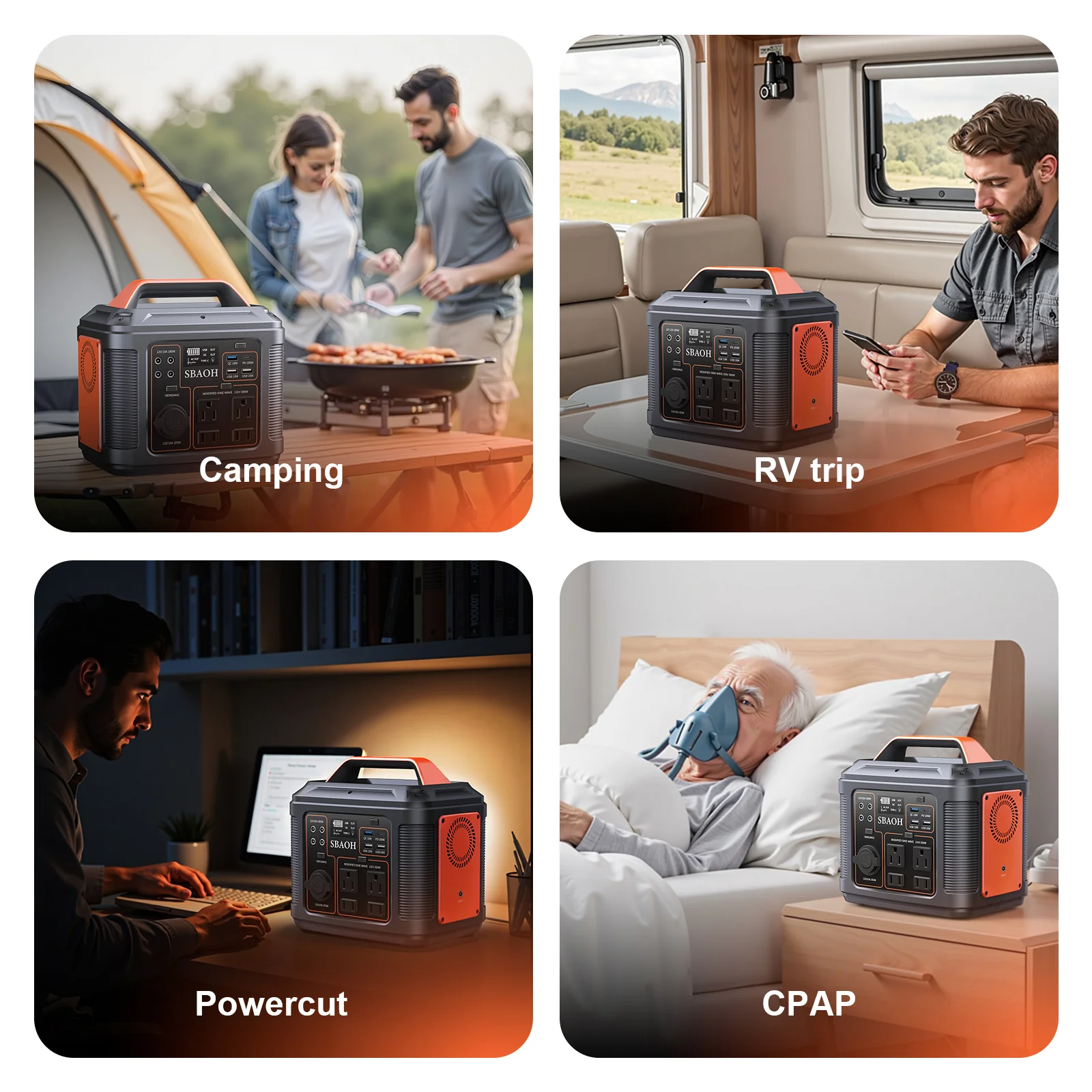محطة طاقة محمولة SBAOH P302 بقدرة 296 وات في الساعة 300 وات، مولد طاقة شمسية مع مخرج تيار متردد وبطارية ليثيوم أيون للتخييم والخارج والحفلات والمركبات الترفيهية #4