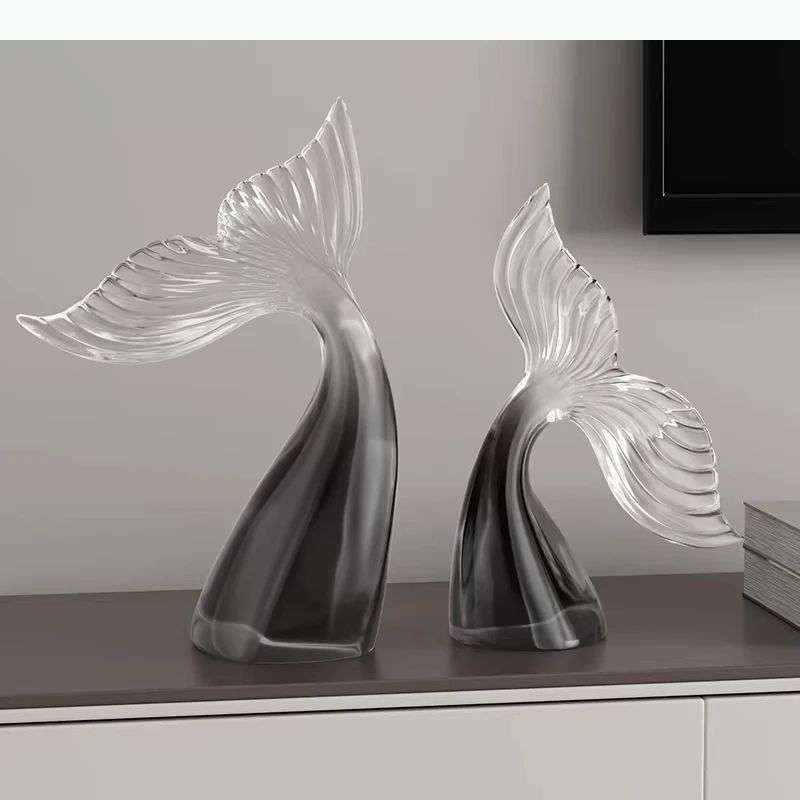 Ornement transparent en forme de queue de poisson, sculpture artisanale en résine d'un animal réaliste en dégradé de couleurs, décoration pour la maison