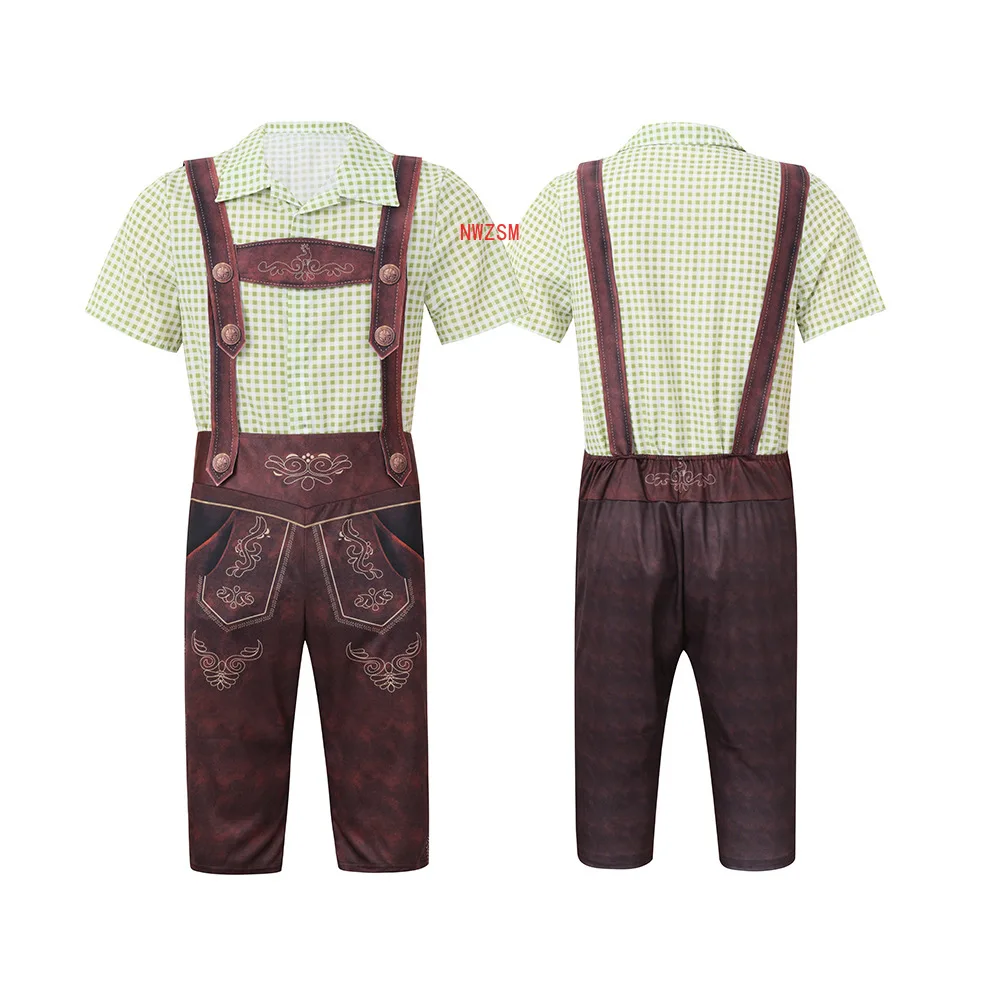 Three-Piece Set Oktoberfest Lederhosen Costume for Men Bavarian German Beer Festivals Suspenders Shirt Hat Male Cosplay Costumes