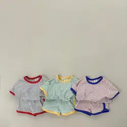 2026 Summer New Children Short Sleeve Clothes Set Boys Girls T Shirts + Shorts 2pcs Suit Baby Cute Striped Kids Casual Outfits