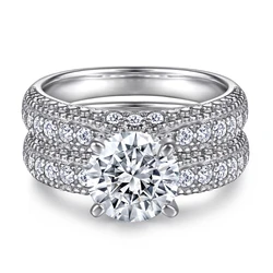 2 Carat D Color Moissanite Diamond S925 Sterling Silver Engagement Wedding Ring Set Women Fine Jewelry