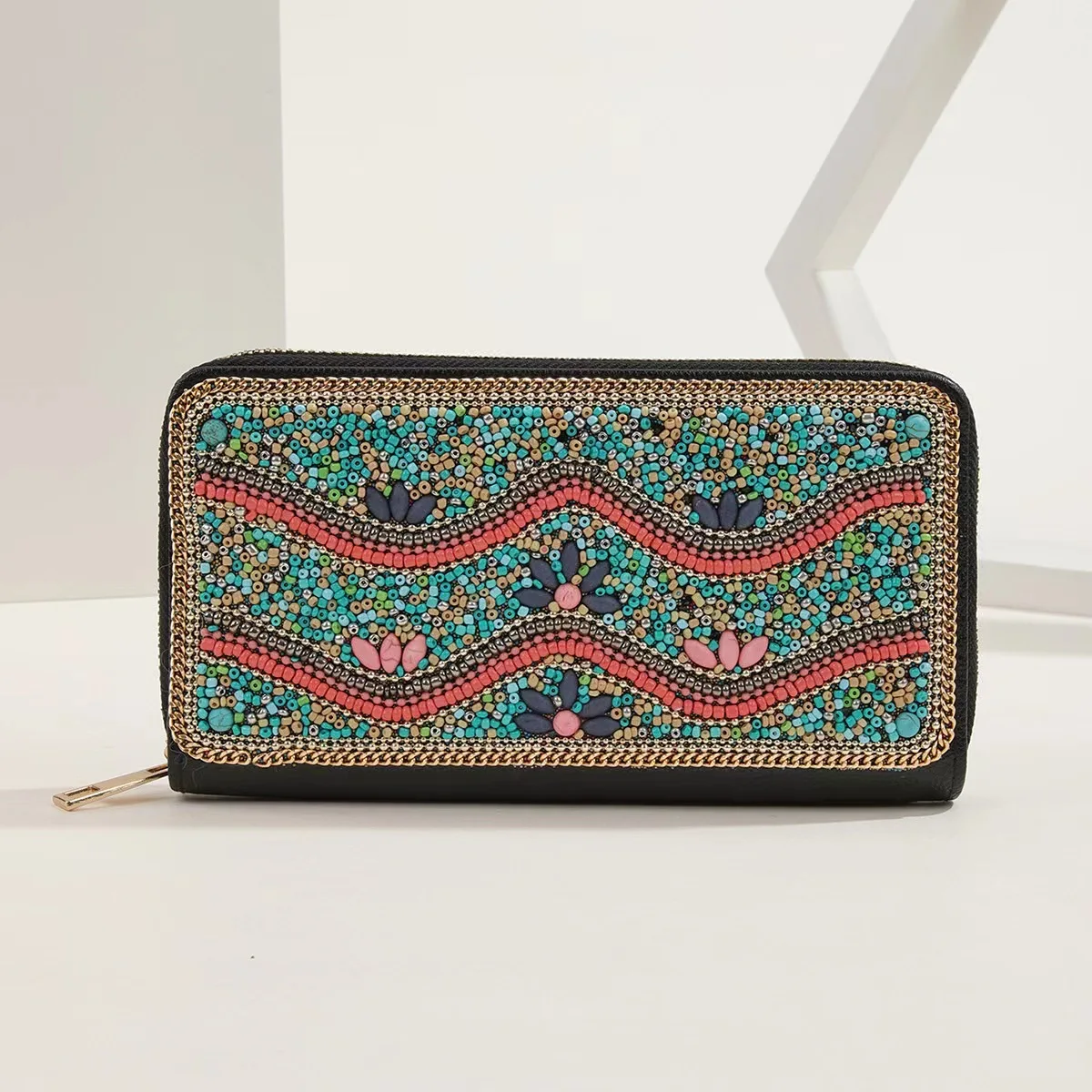 2026 التنين نمط اليدوية مطرز المحفظة المرأة العرقية الرجعية بولي PU مخلب محفظة بوهو حامل بطاقة الزخرفية #1