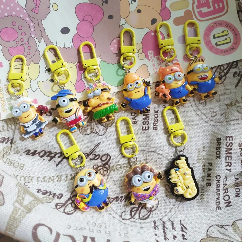 Minions Keychain Small Charms Pendant Anime Cartoon Cute Car Key Ring Chain Couple Bag Decoration Accessories Creative Gifts