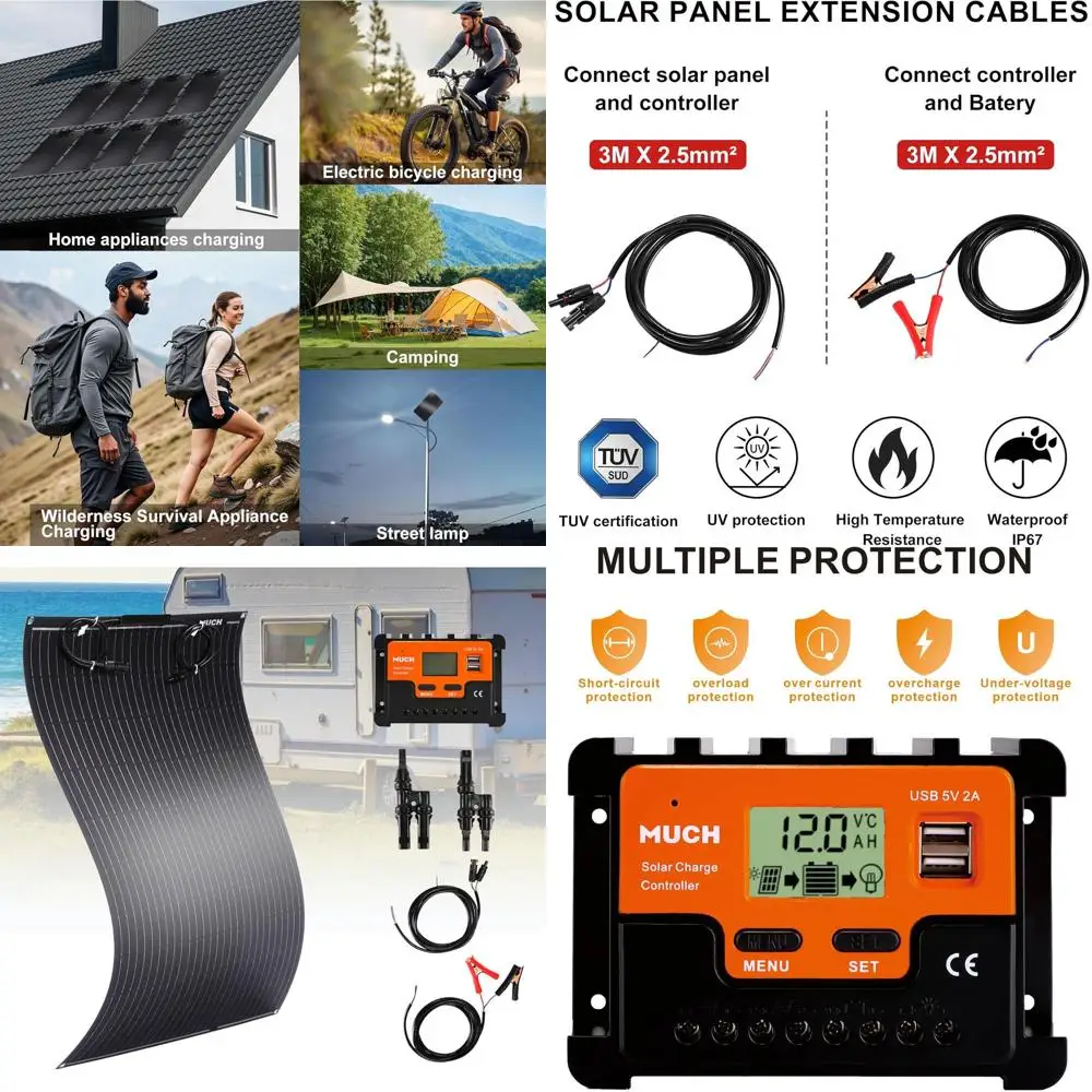 

Flexible Solar Panel Kit for RV and Boats, 12V Bendable Solar Panel with 30A Charge Controller for 12-24V Battery Charging