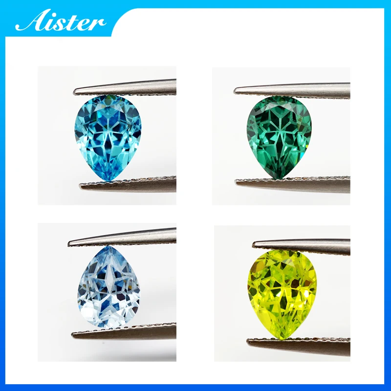 

New 5A Green/Aquamarine/Ice Blue/Apple Green Colors Pear Snowfiake cut Cubic Zirconia Loose Gemstones for Jewerly Making