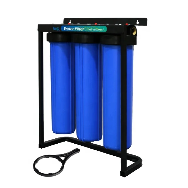 نظام تصفية المياه بالتناضح العكسي بثلاث مراحل مقاس 20 بوصة مع مبيت مرشح أزرق كبير لترشيح المياه النقية
