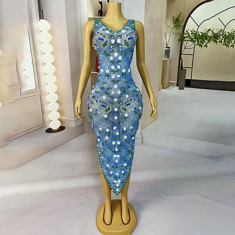 

Niche Ice Blue White Temperament Irregular Skirt Dress Vacation Wind Beach Skirt Miss Universe Chooses Beautiful Clothes Vestito