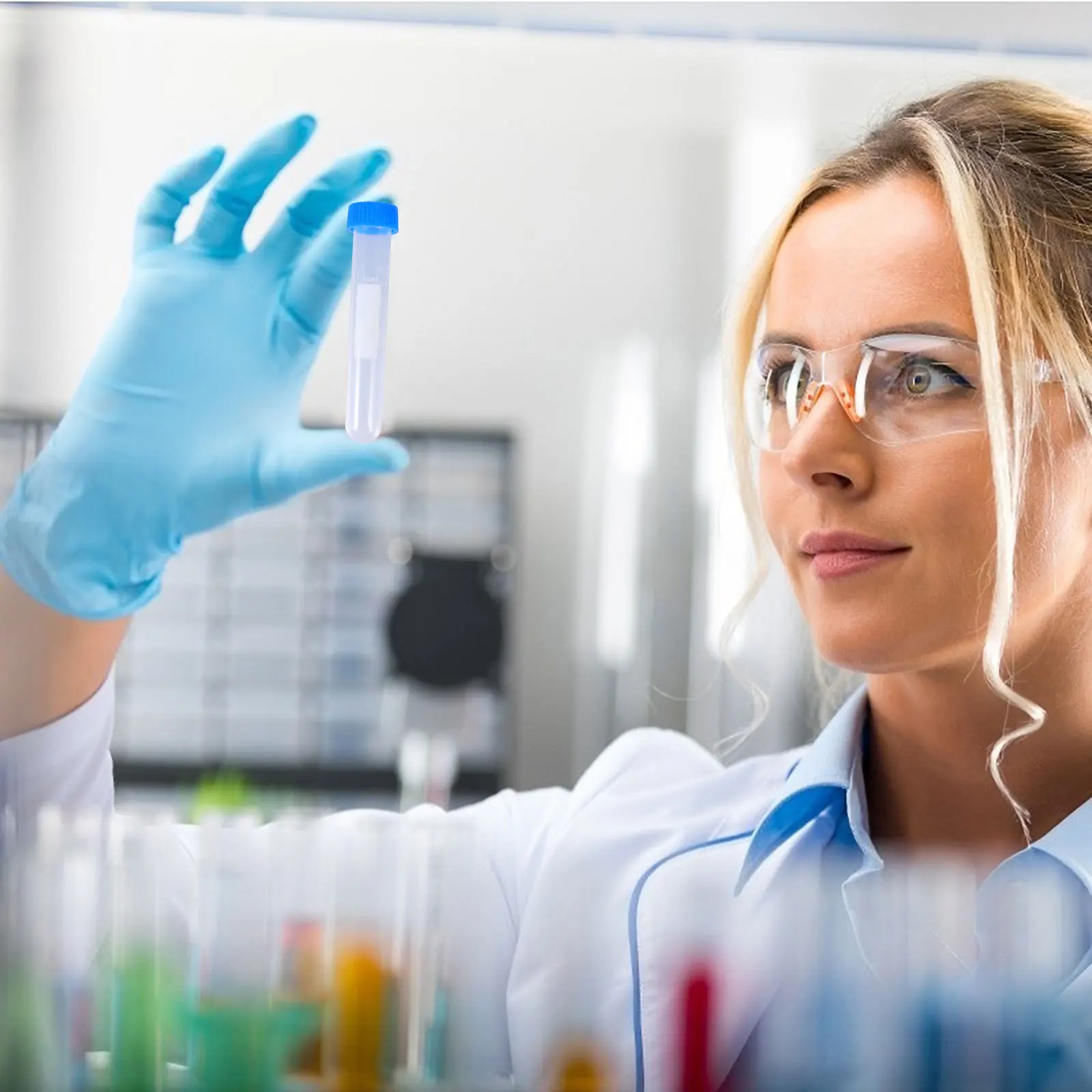 100 قطعة 10 مللي أنابيب الطرد المركزي قوارير مختبر بلاستيكية شفافة لتخزين العينات تجارب الأحياء الجزيئية زجاجات المختبرات