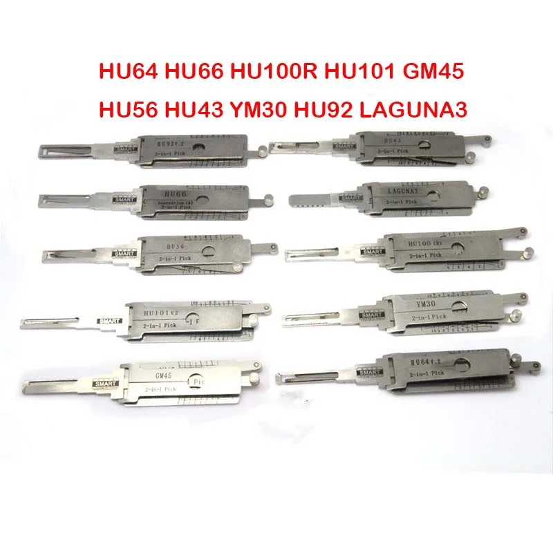 Smart Tools European Car 10PCS HU64 HU66 HU100R HU101 GM45 HU56 HU43 YM30 HU92 LAGUNA3 2 in 1 Decoder Locksmith Lock Pick Tool