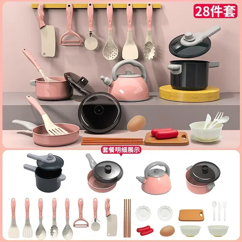 Kids Kitchen Toys Set 28 PCS Play Kitchen Accessories Kit with Play Pots Pretend Food Cooking Toy Toddler Girls Boy Gifts view 6