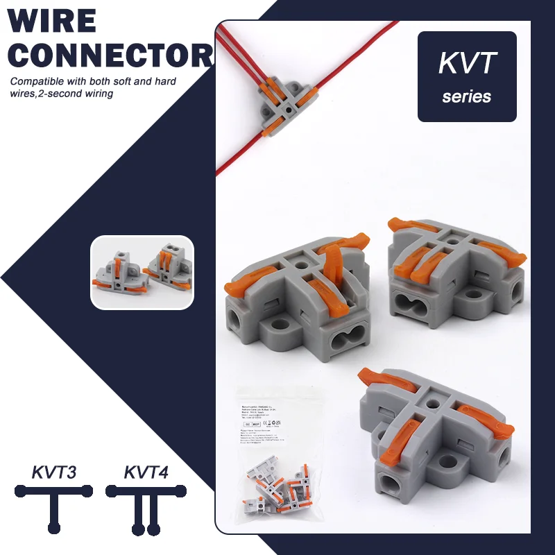 10Pcs T-Type Three-Way And Four-Way Lever Nut Wire Connector T3 T4 28-12AWG 600V 32A Quick Wire Cable Branch Connector Terminals