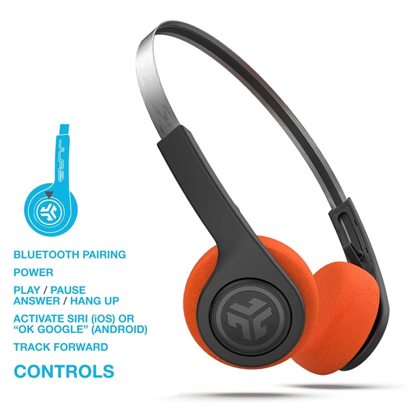 JLab Rewind Wireless Retro Headphones 12H Playtime/Custom EQ3/with Mic Noise Isolation Old-school Rock Bluetooth Headset