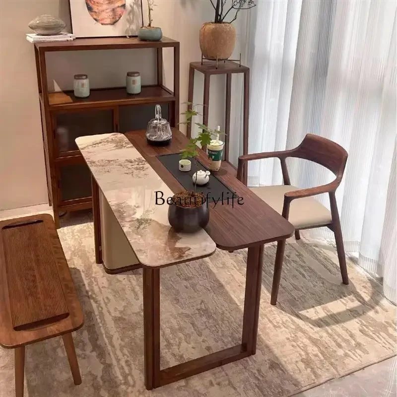 

3Walnut solid wood rock slab tea table household balcony small apartment light luxury high-end