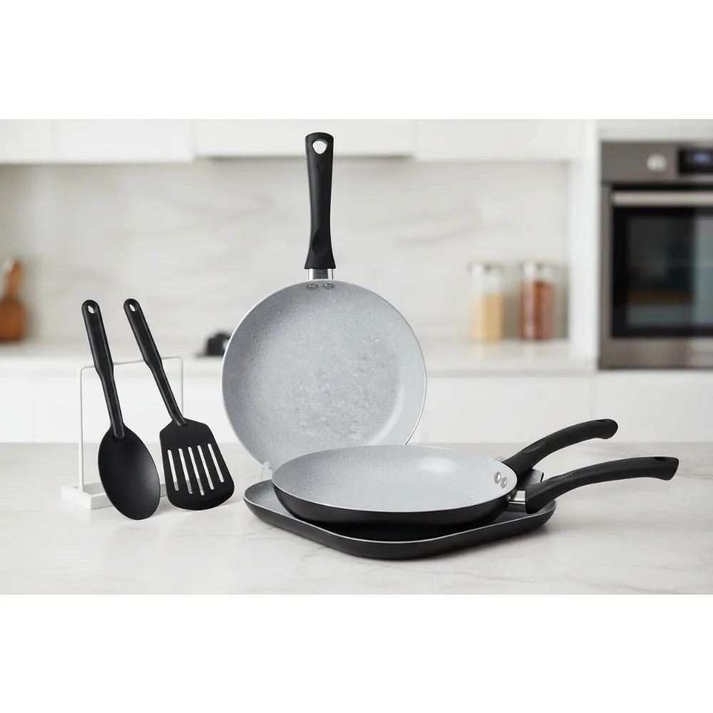 

4-Piece Nonstick Ceramic Cookware Set with Stay-Cool Handles, Aluminum Black for Home Kitchen