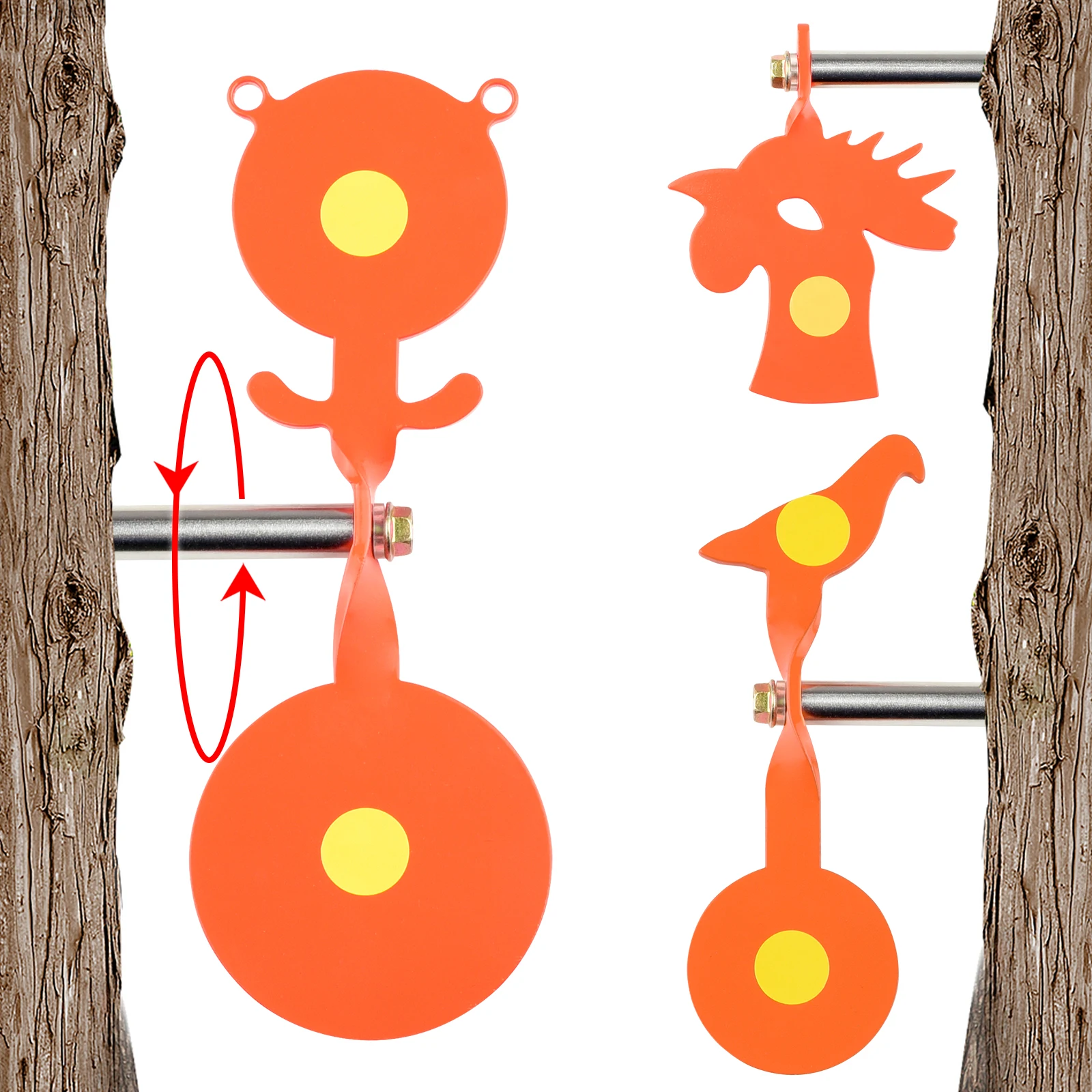 3Mm Thick Bidirectional Rotating Target，Metal Rotating Target，Orange Color Tree Insertion Target，Outdoor Hunting Shooting