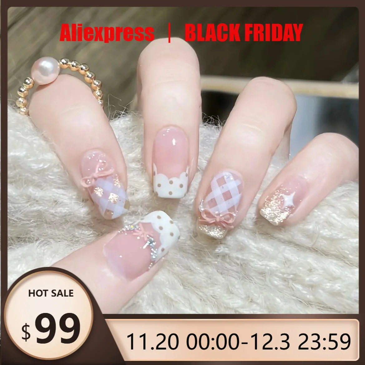 

10pcs Handmade Nails Pink Cat-Eye Bow Press on Nail Sweet Princess False Nail Short Square Full Coverage Nail Tips for Women