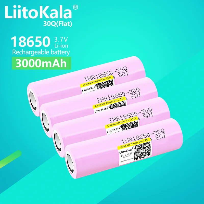 4 قطعة Liitokala 30Q 18650 3000mah عالية الطاقة التفريغ بطارية قابلة للشحن قوة عالية التفريغ ، 30A تيار كبير