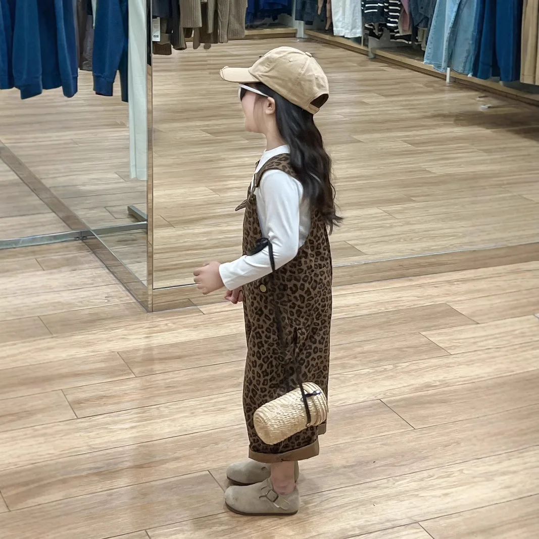 Jumpsuit for Girls 2026 Autumn Kids Girls Retro Leopard Print One-piece Overalls