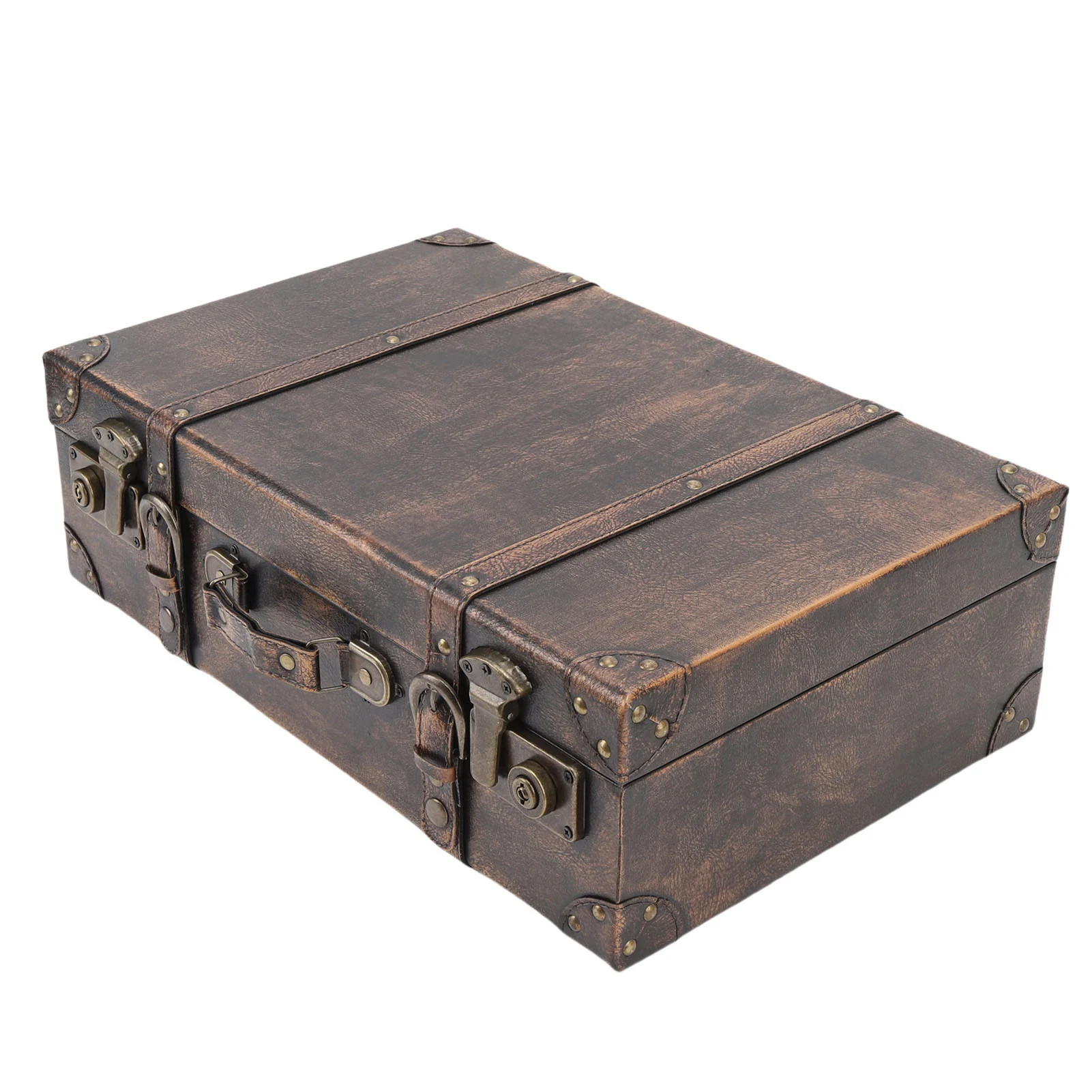 

Vintage Suitcase Box with Anti Slip Leather Handle Retro Luggage Decorative Storage Chest for Decoration Photography Props