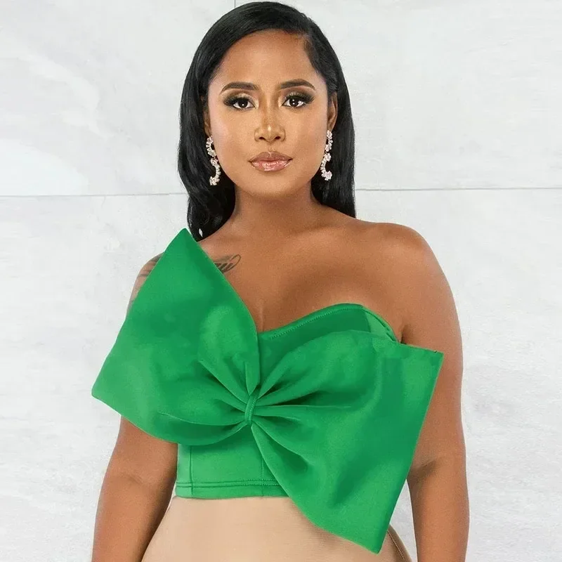 

Elegant Big Bow Crop Top Women Clothing Nightclub Strapless Bowknot Backless Shirt Rave Festival Party Tube Tops Blouse