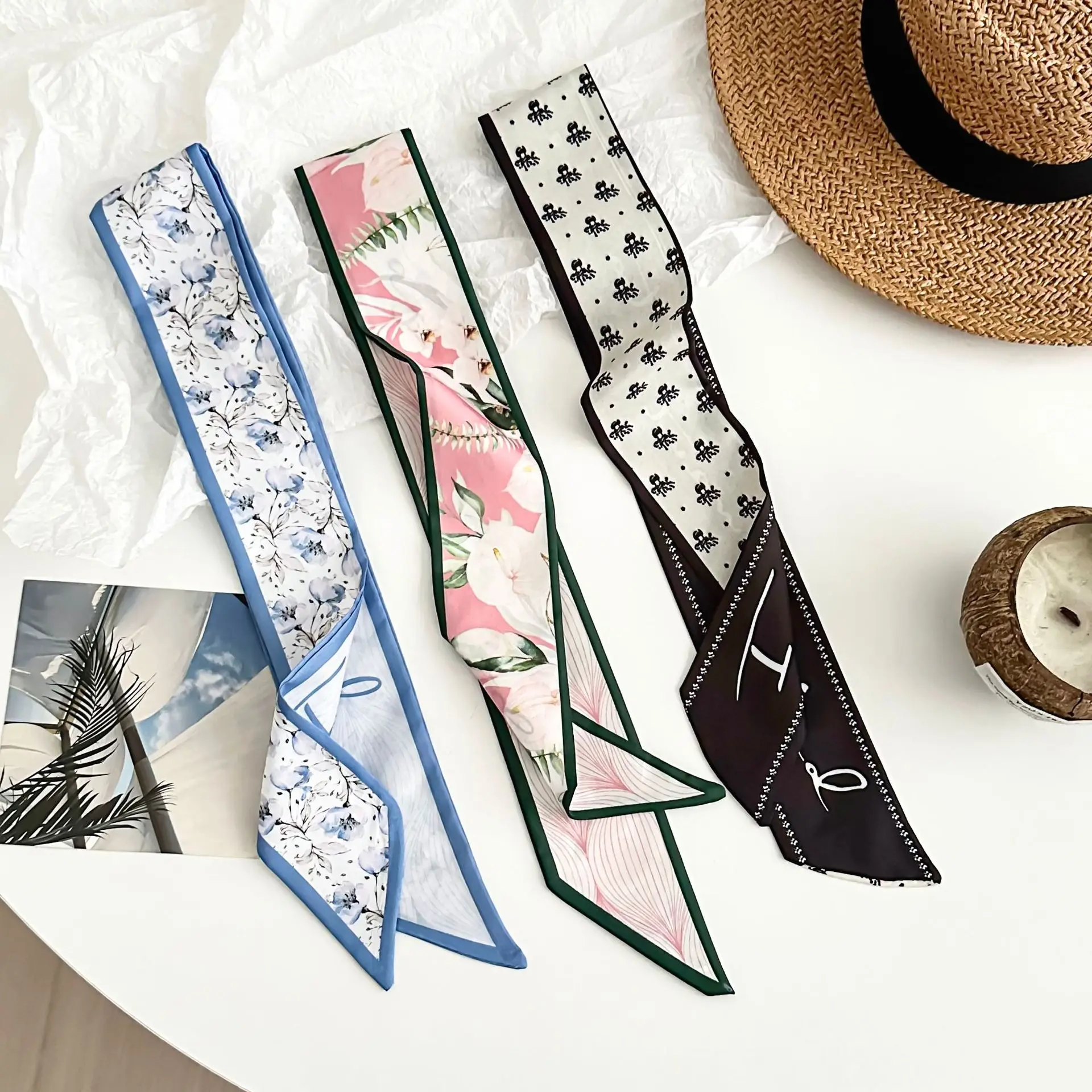 

Premium Korean Floral Long Scarf Women Ambient Style Paisley Print Head Scarf Decorative Bandana Waist Belt