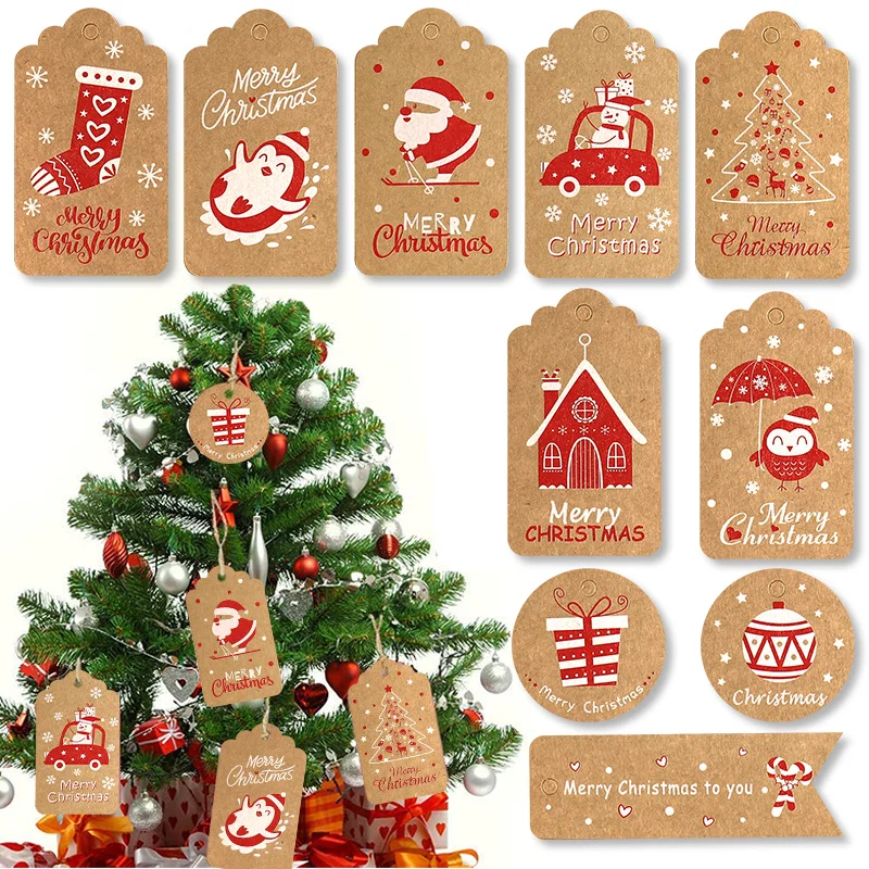 50 مجموعات عيد الميلاد كرافت ورقة العلامات سانتا كلوز الثعلب ريترو هدية العلامة مع سلسلة عيد الميلاد حفلة الحاضر التفاف والتسمية حزمة بطاقة الاسم #6